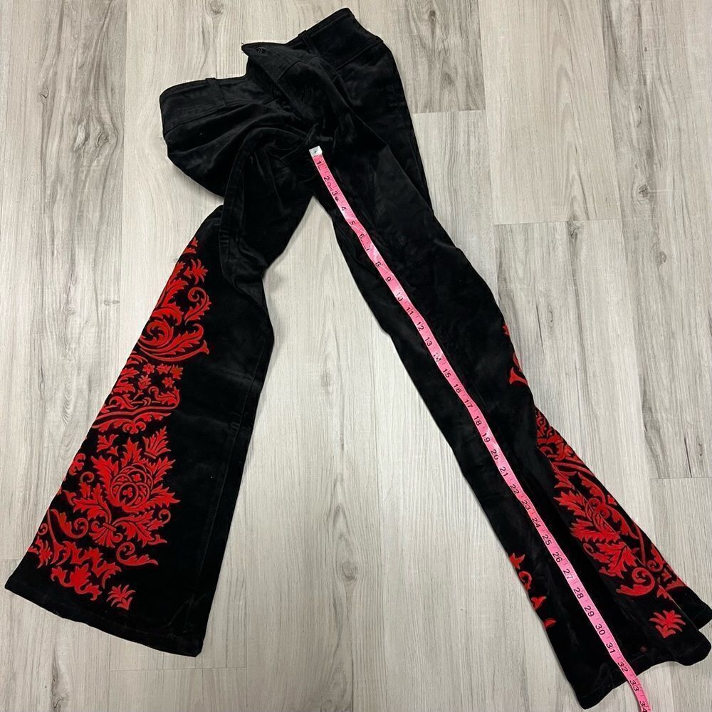 Vintage JNCO flare leg pants in black velvet with red gothic velvet bottoms sz 3 - Picture 7 of 13